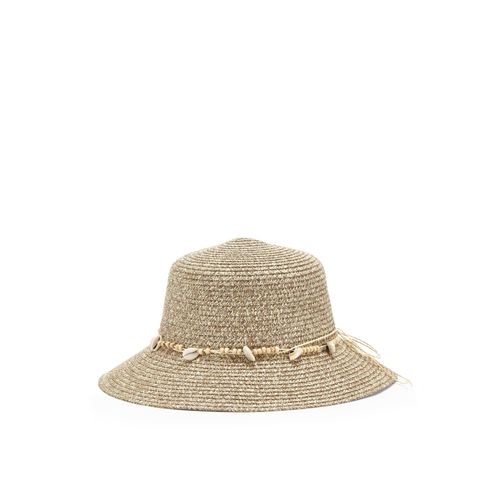 Strohhut LASCANA, Damen, beige, Stroh, unifarben, casual,feminin, Hüte, Sommerhut mit Band mit Ziermuscheln, Strohhut