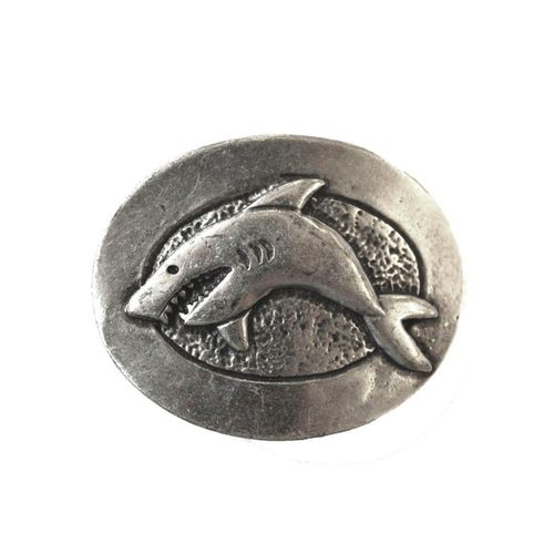 Gürtelschnalle, Damen, silber (altsilberfarben), Obermaterial: 100% Metall, RETTUNGSRING BY SHOWROOM 019, klassisch, Gürtel, Wechselschnalle »Hai Oval Silber«, individuelle Gürtelschnalle