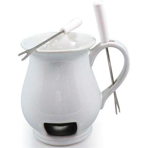 Fondue SWISSMAR "Indulge", weiß, B:10cm H:12cm T:13cm, Fondues, Schokolade,1 Keramikfondue, 2 Fonduegabeln, 1 Teelicht-Kerze