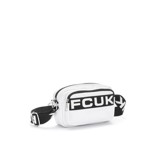 Umhängetasche FCUK, Damen, Gr. B/H/T: 20cm x 13cm x 6cm, weiß, Polyester, unifarben, Taschen, Minibag, Handtasche, Crossbody Bag VEGAN