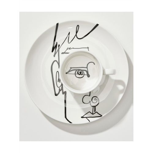 Geschirr-Set, schwarz-weiß (weiß, schwarz), Porzellan, Geschirr-Sets
