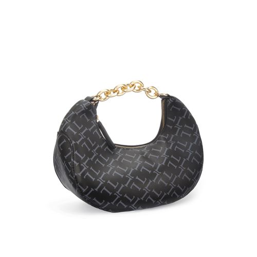 Umhängetasche LASCANA, Damen, Gr. B/H/T: 32cm x 26cm x 15cm, schwarz, Lederimitat, gemustert, Taschen, Henkeltasche, Hobo Bag, Umhängetasche mit Kettendetail VEGAN