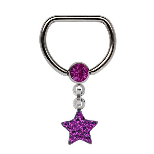 Brustwarzenpiercing ADELIA´S "Piercing Piercing Brustpiercing", Damen, lila, Titan, modisch, Piercings, Titan Brustpiercing D-Ring + 5 mm Klemm-Kugel mit Kette + Stern lila