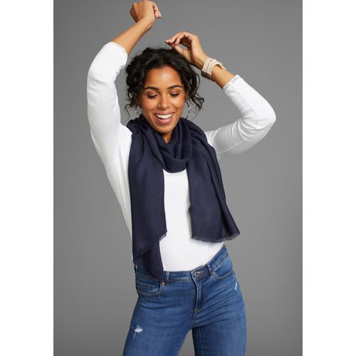 Schal LAURA SCOTT, Damen, blau (nachtblau), Web, Obermaterial: 100% Viskose, unifarben, casual, Modetücher, Schal-Tuch mit feinen Fransen - neue Farbe champagner