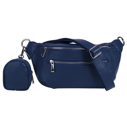 Gürteltasche SAMANTHA LOOK, Damen, Gr. B/H/T: 27cm x 16cm x 5cm onesize, blau, Leder, unifarben, leicht glänzend, Taschen, echt Leder, Made in Italy