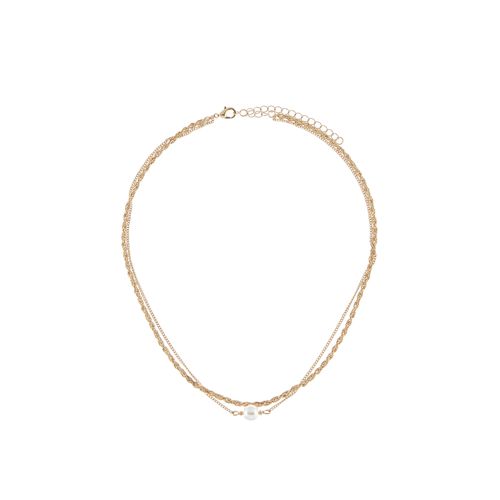 Edelstahlkette LASCANA, Damen, Gr. Edelstahl, gold (goldfarben), elegant, Halsketten, in Layer Optik mit Perle, doppelte Kette