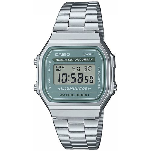 Chronograph CASIO VINTAGE, silber (blaugrün, silberfarben), Armbanduhren, Damen, Quarzuhr, Armbanduhr,Damenuhr, Herrenuhr, Digitaluhr, Edelstahlarmband