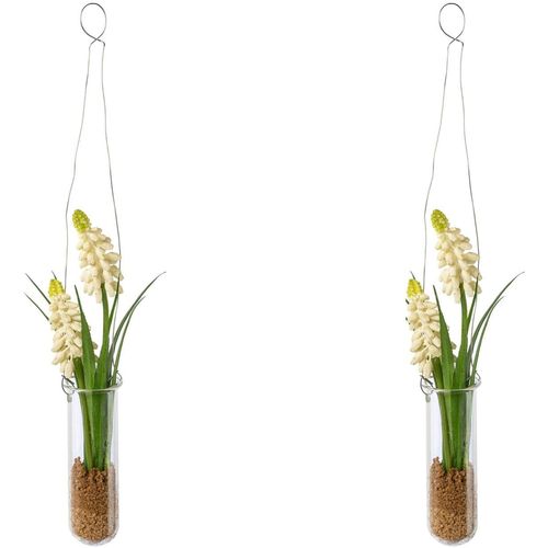 Kunstblume CREATIV GREEN "Muscari in Hängevase", weiß, B:4cm H:35cm, Kunststoff, Kunstpflanzen