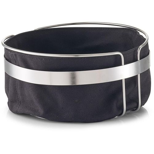 Brotkorb ZELLER PRESENT, schwarz, H:10,8cm Ø:22cm, Metall, Baumwolle, Lebensmittelaufbewahrungsbehälter, mit Stofftasche