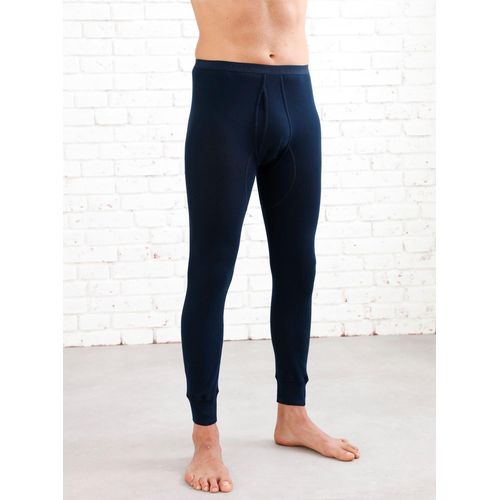Lange Unterhose SCHIESSER, Herren, Gr. 7, Feinripp, blau (marine), 100% Baumwolle, Unterhosen