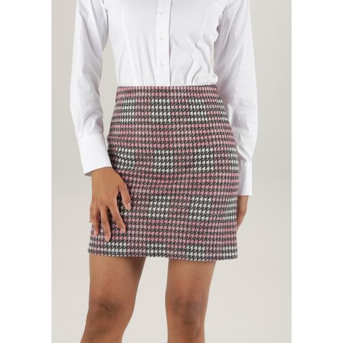 Minirock ANISTON SELECTED, Damen, Gr. 46, lila (schwarz, sanftes weiß, beere), Jersey, Obermaterial: 48% Polyester, 25% Baumwolle, 23% Viskose, 4% Elasthan, Hahnentrittmuster, Jacquardmuster, modisch, figurbetont kurz, Röcke, mit Hahnentrittmuster in Karo-Optik