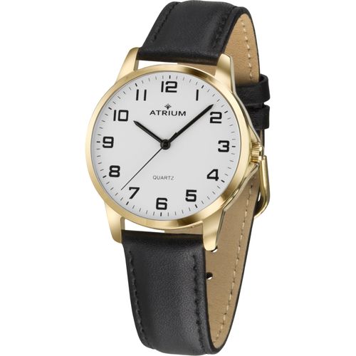 Quarzuhr ATRIUM, schwarz (schwarz, goldfarben), Armbanduhren, Damen, Armbanduhr, Damenuhr, Herrenuhr, Flexband, Zugband, retro