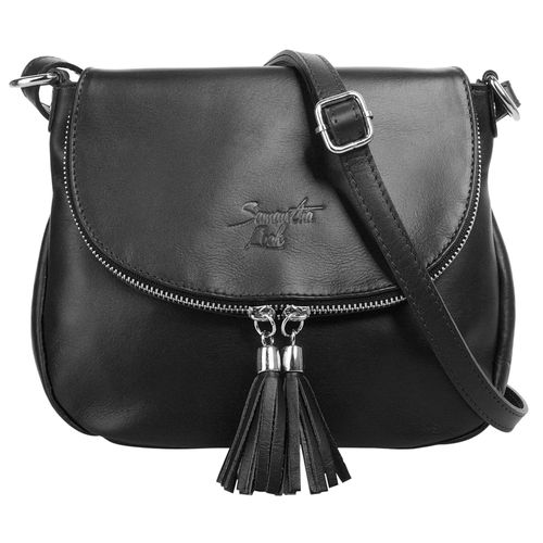 Umhängetasche SAMANTHA LOOK, Damen, Gr. B/H/T: 24cm x 19cm x 8cm onesize, schwarz, Leder, unifarben, leicht glänzend, Taschen, echt Leder, Made in Italy