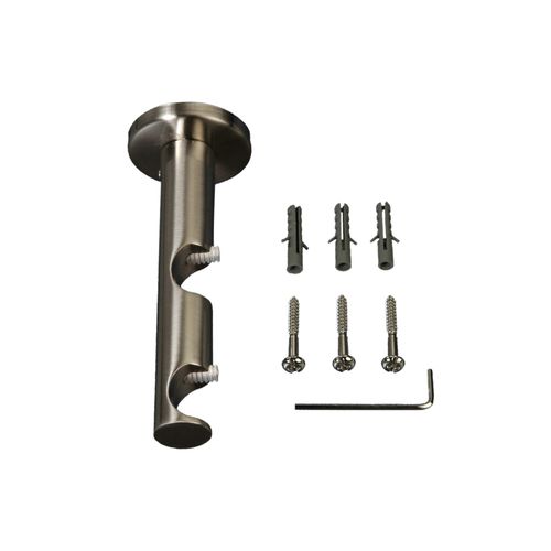 Träger LIEDECO, silber (edelstahlfarben), L:12cm Ø:2cm, Gardinenstangenhalterungen, 12 cm offen für ø 20 mm, 2-läufig