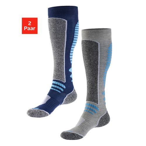 Skisocken LASCANA ACTIVE, Damen, Gr. 35-38, blau (1x marine mit grau mouline, 1x hell grau melange mit grau mouline), Polyamid, Polyester, Elasthan, meliert, Socken, mit verstärkten Belastungszonen