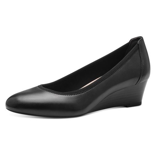 Pumps TAMARIS, Damen, Gr. 39 (5,5/6), schwarz, Leder, unifarben, elegant, Schuhe, Keilabsatz, Halbschuh, Schlupfschuh mit komfortablem Elastikeinfass