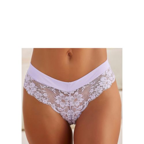 String LASCANA, Damen, Gr. 32/34, lila, Microtouch, Obermaterial: 86% Polyamid, 14% Elasthan, körpernah, Unterhosen, aus floraler Spitze mit breitem Bund