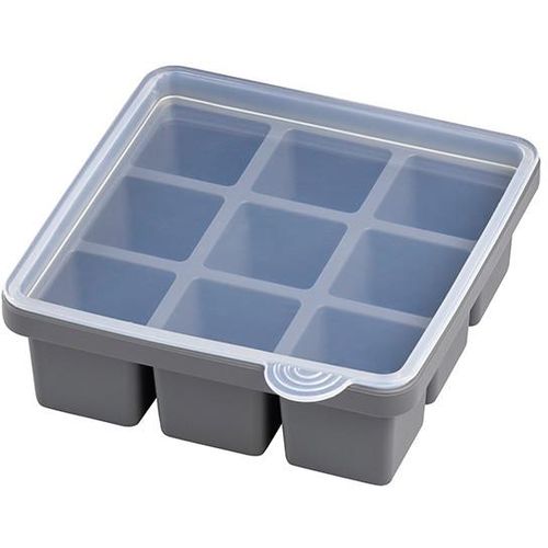 Eiswürfelform APS, grau (transparent, grau), B:15,5cm L:15,5cm T:5,5cm, Kunststoff, Silikon, Küchenformen, inkl. transparentem Deckel, 4x4x4 cm, für bis zu 9 Eiswürfel
