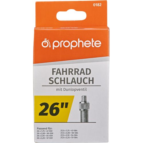 Fahrradschlauch PROPHETE "Fahrradschlauch", schwarz (farbe}), Fahrradschläuche, 48mm, Dunlopventil (DV), 26 Zoll (66,04cm)