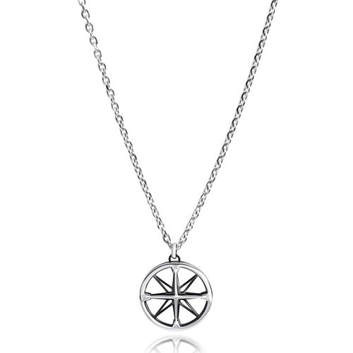 Kette mit Anhänger FIRETTI "Schmuck Geschenk Glückssymbol Windrose für Hoffnung & Schutz", schwarz (edelstahlfarben, schwarz), Halsketten, Damen, Edelstahl, L: 55 B: 3mm, B:3mm