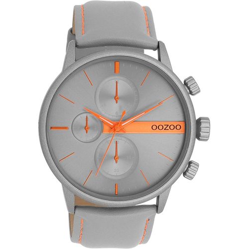 Quarzuhr OOZOO, grau, Armbanduhren, Herren, Armbanduhr, Herrenuhr, Lederarmband, Chrono-Look