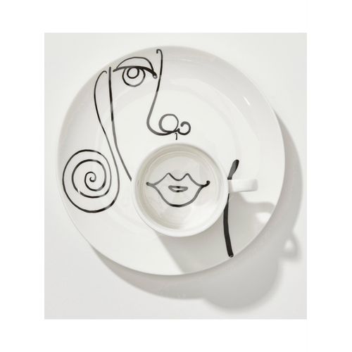 Geschirr-Set, schwarz-weiß (weiß, schwarz), Porzellan, Geschirr-Sets
