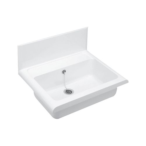 Waschbecken CORNAT, weiß, B:55cm H:38cm T:45cm, Kunststoff, Waschtische, mit Überlauf, Wandausgussbecken, Breite 55 cm