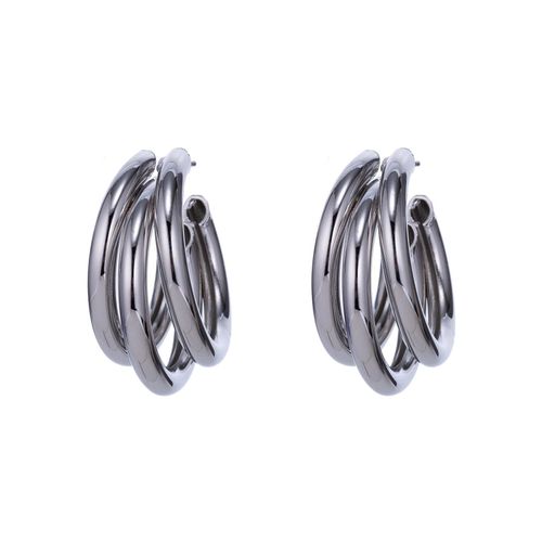 Paar Creolen FIRETTI "mehrreihige Optik", grau (metallfarben), Ohrringe, Damen, 30mm, Metall
