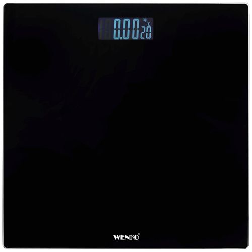 Personenwaage WENKO, schwarz, B:31,2cm H:2,2cm T:28cm, Glas, Kunststoff, Personenwaagen, digitale Körperwaage mit LCD-Display
