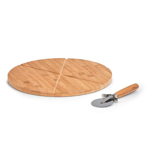 Pizzaschneidebrett ZELLER PRESENT, beige (natur), H:1,5cm Ø:32cm, Bambus, Metall, Schneidebretter, inkl. Pizzaschneider