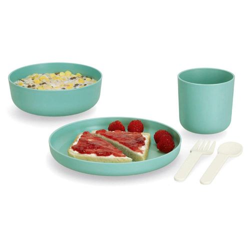 Kindergeschirr-Set ZELLER PRESENT, grün (mint), 5 tlg., Kunststoff, Geschirr-Sets, (je 1 Teller, Schüssel, Tasse, Gabel, Löffel)