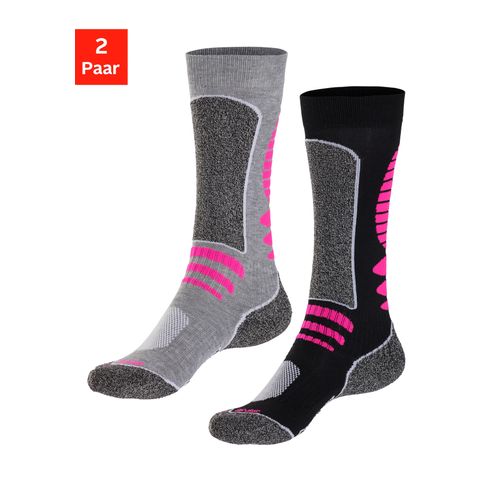Skisocken LASCANA ACTIVE, Damen, Gr. 35-38, schwarz (1x schwarz, 1x hellgrau, meliert), Polyamid, Polyester, Elasthan, uni und gemustert, Socken, mit verstärkten Belastungszonen
