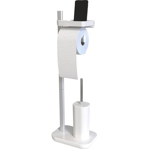 Toilettenpapierhalter BISCHOF, weiß, B:25cm H:73cm L:16cm, Aluminium, Kunststoff, Toilettenpapierhalter, mit Ablageschale, 9 x 12 cm, für Armbanduhr, Schmuck usw.