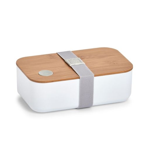 Lunchbox ZELLER PRESENT, weiß, B:11,8cm H:6,8cm L:19,3cm, Polyprophylen (PP), Bambus, Silikon, Lebensmittelaufbewahrungsbehälter, moderne Lunchbox