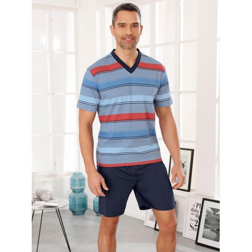 Schlafanzug, Herren, Gr. 48/50, bunt (marine, rot, gestreift), 100% Baumwolle, Kurzarm, Homewear-Sets
