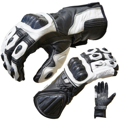 Motorradhandschuhe PROANTI Gr. L, schwarz-weiß (weiß, schwarz), Handschuhe, L, Obermaterial: 100% Rindsleder. Innenfutter: 100% Polyester, Pro Racing