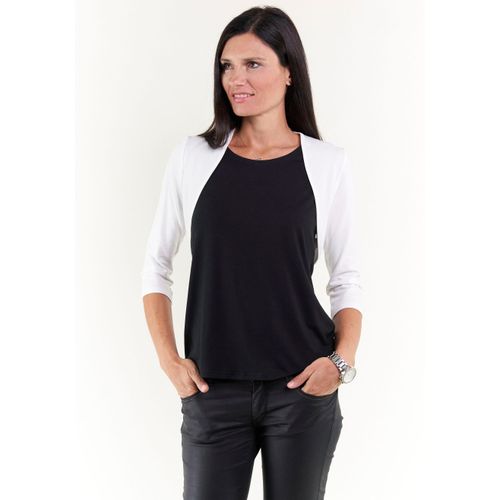 Shirtjacke SEIDEL MODEN, Damen, Gr. 40, weiß (sanftes weiß), Jersey, Obermaterial: 95% Viskose, 5% Elasthan, kontrastfarbene Details, casual, figurbetont normal, Rundhals, 3/4-Ärmel eingesetzt abgesteppt, Shirts, mit 3/4 Ärmeln, MADE IN GERMANY
