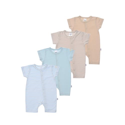 Strampler LILIPUT, Baby, Gr. 62/68, EURO-Größen, blau (beige, blau), 95% Baumwolle, 5% Polyester, Kurzarm, Overalls, 4er-Pack mit praktischen Druckknöpfen