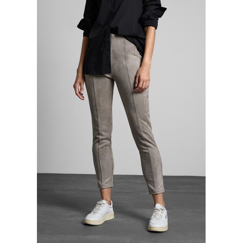 Stoffhose STREET ONE, Damen, Gr. 44, Länge 28, beige (ashen maple beige), Stoff, 90% Polyester, 10% Elasthan, unifarben, casual, skinny fit knöchelfrei, Hosen, High Waist
