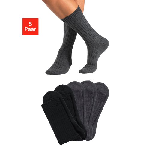 Arbeitssocken H.I.S, Herren, Gr. 47-48, schwarz (2x schwarz, 3x anthrazit meliert), Baumwollmischung, uni und meliert, elastisch, Socken, besonders grob gestrickt