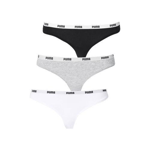 String PUMA, Damen, Gr. XL, schwarz (weiß, grau, schwarz), Obermaterial: 95% Baumwolle, 5% Elasthan, unifarben, bedruckt, eng, Unterhosen, mit Logobund