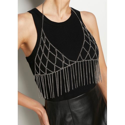 Bauchkette LASCANA, Damen, Gr. S/M, silber (silberfarben), Metall, glänzend, sexy, Bauchketten, Bodychain, BH Kette, Körperschmuck, Körperkette, Taillenkette
