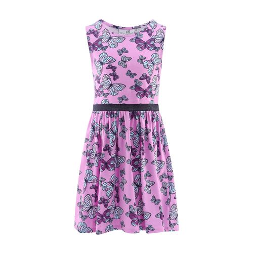 Midikleid HAPPY GIRLS, Mädchen, Gr. 92, N-Gr, lila (orchid), Jersey, Obermaterial: 95% Baumwolle, 5% Elasthan, bedruckt, casual, regular fit ca. Mitte Wade, Rundhals, ohne Ärmel, Kleider