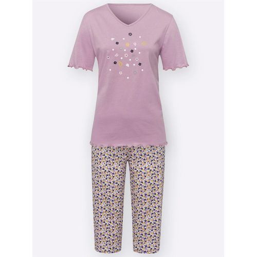 Schlafanzug, Damen, Gr. 36/38, lila (mauve, bedruckt), 100% Baumwolle, Kurzarm, Homewear-Sets