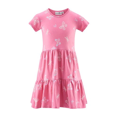Minikleid HAPPY GIRLS, Mädchen, Gr. 140, N-Gr, rosa (light pink), Jersey, Obermaterial: 95% Baumwolle, 5% Elasthan, bedruckt, casual, regular fit knielang, Rundhals, Kurzarm, Kleider