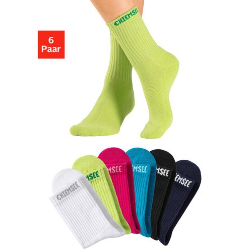 Tennissocken CHIEMSEE, Damen, Gr. 39-42, bunt (schwarz, weiß, blau, türkis, limone, pink), Baumwolle, Elasthan, Polyamid, unifarben, normal, Socken, mit eingestricktem Markennamen