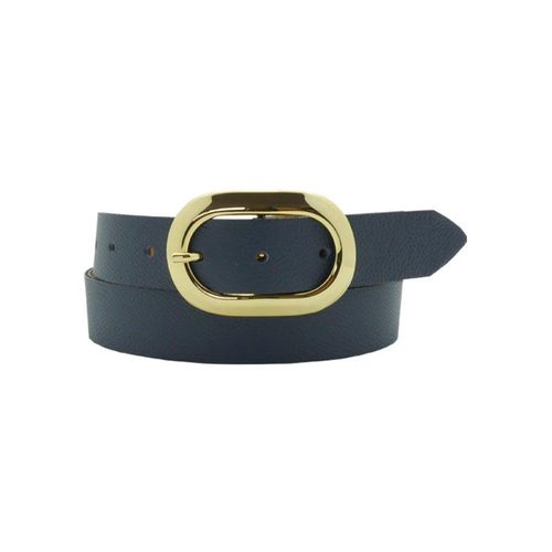 Ledergürtel ANNAMATONI, Damen, Gr. 85, blau, Leder, unifarben, elegant,feminin,klassisch,modisch, Gürtel, Mit goldfarbener ovaler Gürtelschnalle