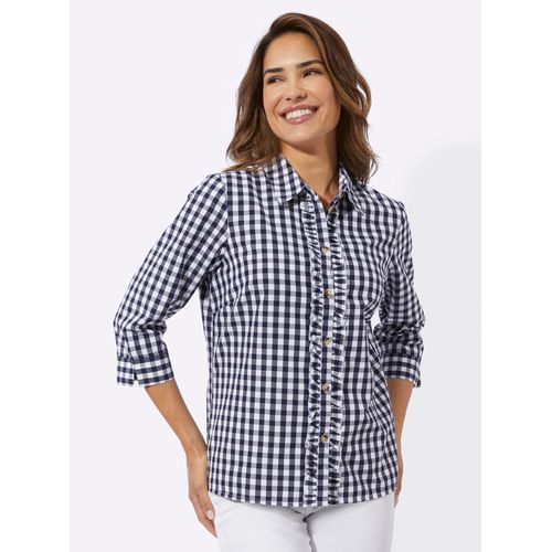 Trachtenbluse CLASSIC BASICS, Damen, Gr. 54, blau (marine, weiß, kariert), 65% Polyester, 35% Baumwolle, gemustert, mehrfarbig, kariert, 3/4-Ärmel, Blusen