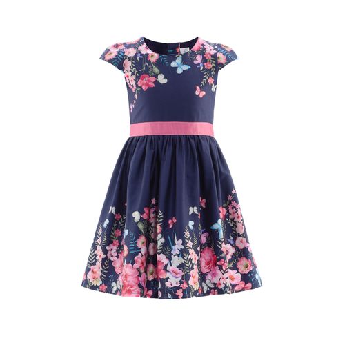Minikleid HAPPY GIRLS, Mädchen, Gr. 104, N-Gr, blau (navy), Jersey, Obermaterial: 95% Baumwolle, 5% Elasthan. Futter: 100% Baumwolle, bedruckt, elegant, regular fit knielang, Rundhals, Kurzarm, Kleider