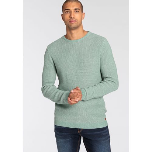 Rundhalspullover BRUNO BANANI, Herren, Gr. 4XL (68/70), grün (grün melange), Strick, Obermaterial: 50% Baumwolle, 50% Polyacryl, meliert, casual, schmal, Rundhals, Langarm Bündchen, Pullover